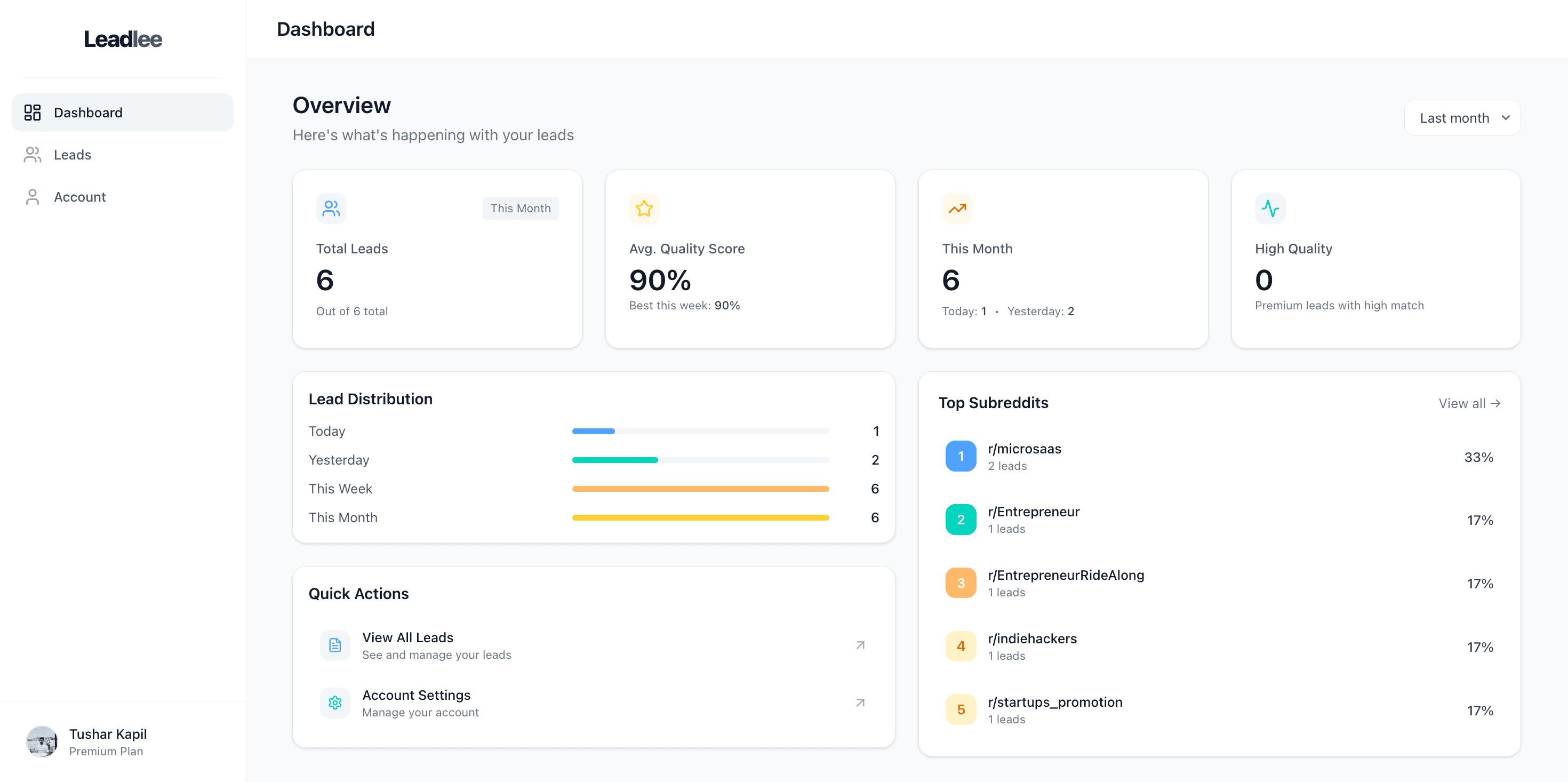 Leadlee Dashboard Screenshot